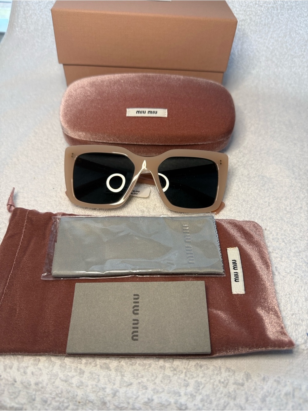 Authentic NWT Miu Miu MU 02WS 06X5S0 Pink Plastic Square Womens Sunglasses